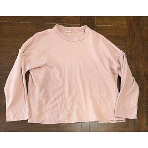 Eileen Fisher Pink Organic Cotton Raw Edge Pullover Lounge Sweatshirt Size M New